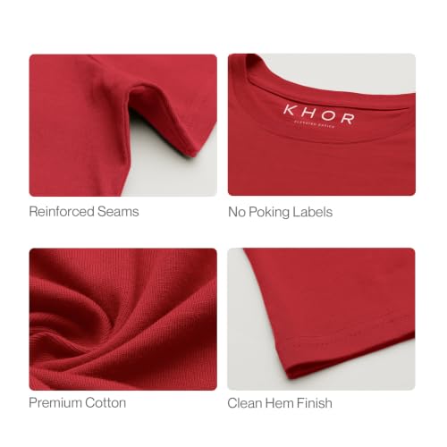 Image of KHOR Men's 100% Breathable Cotton Crew Neck T-Shirt, Regular Fit, Short Sleeve,