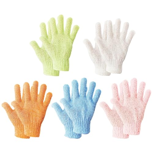 SLEEKEE 5 Pares De Guantes De Baño, Juego De Mezcla Y Combinación De Varios Colores, Herramientas De Limpieza Y Exfoliación, Adecuadas Para Bañarse Y Bañarse Para Promover La Circulación Sanguínea.