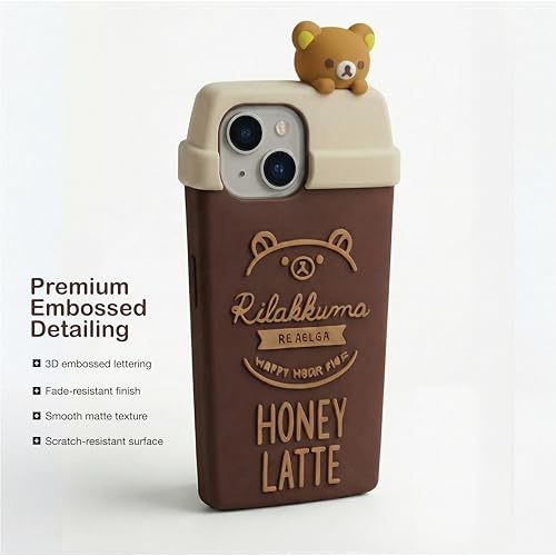 Image of amazon basics Cute 3D Latte Coffee Silicone Phone Case for iPhone 15 | Soft Protective Cartoon Back Cover | iPhone Back Case for iPhone 15