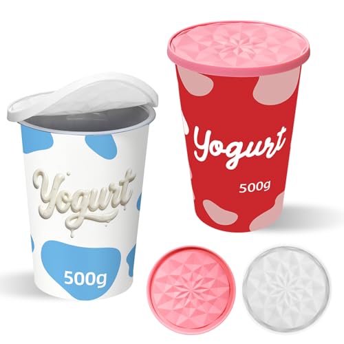 Yoghurt Pot Lids ONLY Fit 9.5cm Diameter Pots Reusable Silicone Large Tops for 9.5cm Yogurt Cream Pots (Pink/White 2)