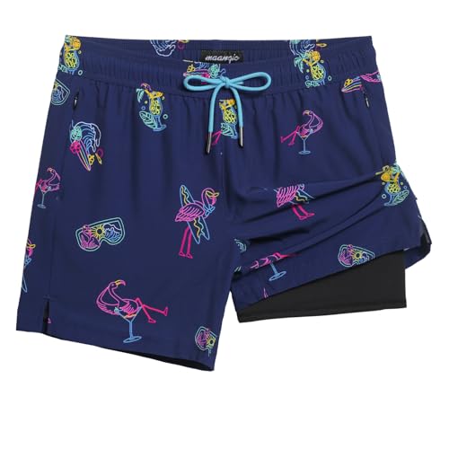 Image of maamgic 5inch Mens Swim Trunks with Compression Liner 2-in-1 Swimming Shorts Stretch Quick Dry with Zipper Pockets