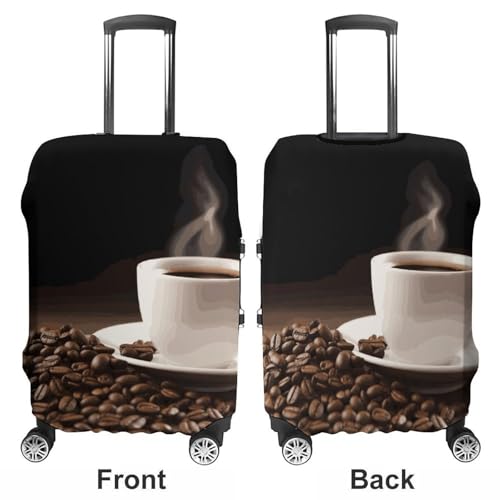 Coffee Cup And Coffee Beans Printed Luggage Cover Protector, Fits 18-32 Inch Luggage3