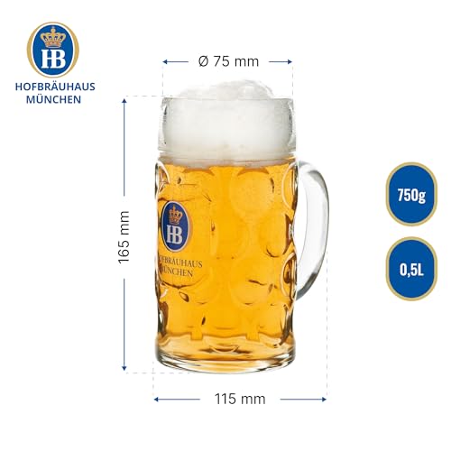 Hofbräuhaus 1000062 - Boccale da birra in vetro con logo originale HB München, 0,5 l - immagine 4