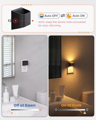 Image of NIORSUN Night Lights Plug Into Wall, 8 Pack, 3000K, Auto On /Off, Black | Eye Friendly Warm White, Dusk to Dawn Sensor Night Light, Ultra-Slim Wall Light for Bedroom Hallway Bathroom Stairs