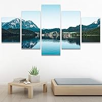SIGNWIN 5 Panel Canvas Wall Art Aerial Cool Lake Landscape Multicolor Photography Realism Relax/Calm Zen for Home Decorations Ready to Hang - 60