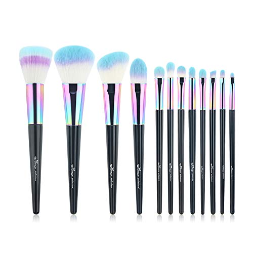 Anmor 12 PCS Rainbow Makeup Brushes Professional Brush Set for Face and Eye Make Up CF-840