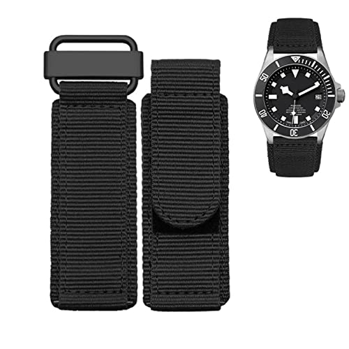 Bracelet montre nylon 22mm 24mm noir bleu avec attache sport NATO