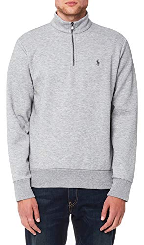 Polo Ralph Lauren Double-Knit Half-Zip Mock Cotton Blend Pullover (Grey Heather, X-Large)
