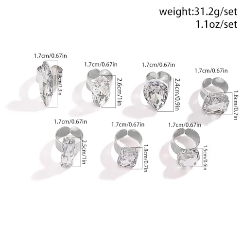 Chunky 7Pcs Silver Crystal Knuckle Rings Set Geometric Rhinestone Waterdrop Open Rings Stackable CZ Circle Square Finger Rings Jewelry Set for Women3