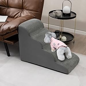 Tangkula-Foam-Dog-Stairs-for-High-Beds-Extra-Wide-Deep-Pet-Ramp-Non-Slip-Dog-Steps-for-Small-Older-Injured-Dogs-Cats-Foam-Pet-Stairs-with-Lint-Remover-Brush-for-Beds-Couches-4-Steps-Grey - Cucciolini Doodles   Tangkula-Foam-Dog-Stairs-for-High-Beds-Extra-Wide-Deep-Pet-Ramp-Non-Slip-Dog-Steps-for-Small-Older-Injured-Dogs-Cats-Foam-Pet-Stairs-with-Lint-Remover-Brush-for-Beds-Couches-4-Steps-Grey