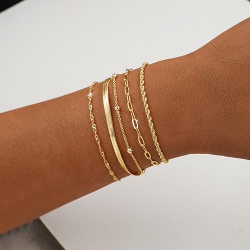 BERISO Gold Bracelets for Women, Elegant Adjustable 14K Gold Plated Bracelet for Women, Trendy Minimalist Dainty Gold Bracelet for Everyday Wear2