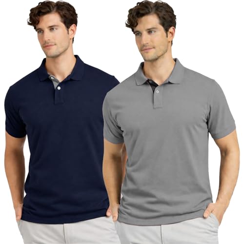 Image of Men's Premium Cotton Pique Polo T-Shirt, Classic Fit Short Sleeve Casual Summer Shirt, Soft & Breathable Fashion Polo