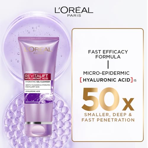 Image of L'Oreal Paris Revitalift Gel Cleanser, For Fresh, Hydrated & Youthful Skin, Gentle Cleansing and Hydration, Creamy & Fine Foam, Fast Efficacy Formula, Gel technology with Hyaluronic Acid, 100 ml