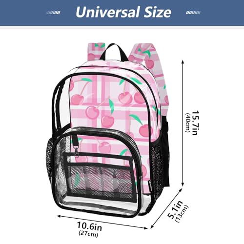 Clear Bag for Women Travel Pink Cherries Green Leaves Girls Backpack Kids Boys Plastic See through Bookbag4