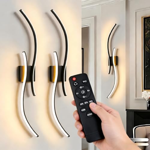 Image of Aikertec Battery Operated Wall Sconces Set of 2, 38 Inch,Quick Installation | Dimmable 3000K-6500K, with Remote Control, Modern LED Wireless Lights for Living Room, Bedroom, Hallway, Bathroom