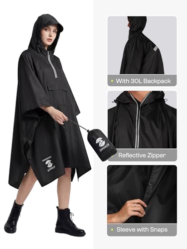 Image of SaphiRose Hooded Rain Poncho Waterproof Raincoat Jacket for Men Women Adults