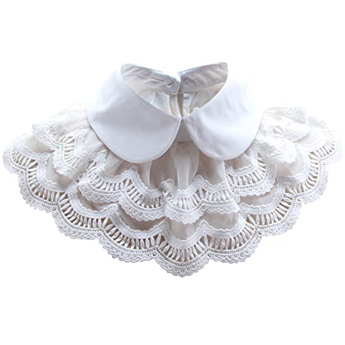 LoudSung False Collar Detachable Half Shirt Blouse Fake Collar Floral Lace Double Layer Cape Shawl Elegant for Women Girls