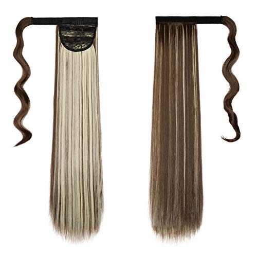 Cybelleza Straight Ponytail Extension Long Wrap Around Ponytails 22 inch Clip in Hair Extensions Hairpiece Synthetic for Women 105g - Image 2