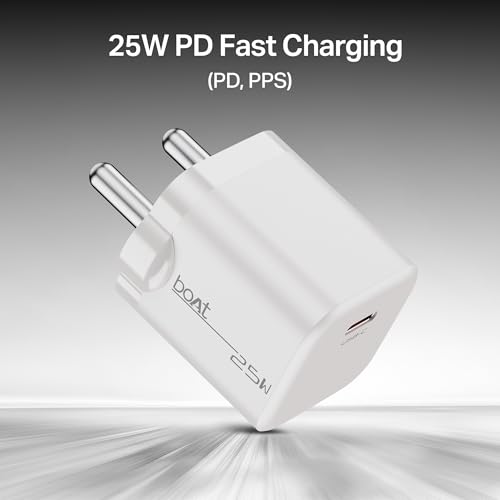 Image of Boat 25W GaN Fast Charger for Samsung, Xiaomi & Android Users with Overheat /Overcharge Protection & Auto Detection with Type C to Type C Support (White)