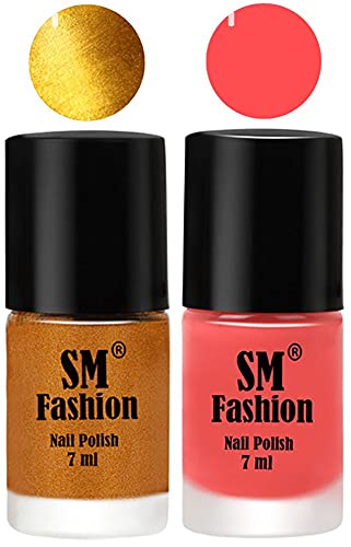 Image of Long Lasting Nail Polish | Nail Paint Combo 7 ml Each) - Set of 2 Golden-Peach Pink