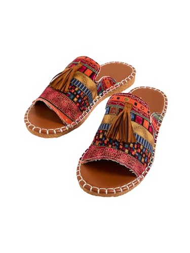 GORGLITTER Women's Rainbow Colorful Flat Sandals 2025 Boho Mexican Vacation Slides Shoes2