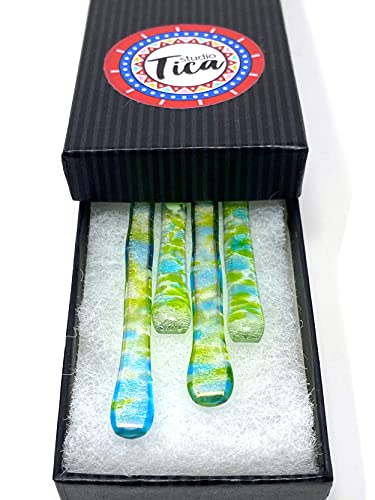 Studiotica Spring Flowers - 5.5 Inch - Reusable Handmade Glass Swizzle Stick - Champagne Martini Margarita Whisky - Set Of 5 Glass Cocktail Stirrers + Optional Gift Box #TOP2