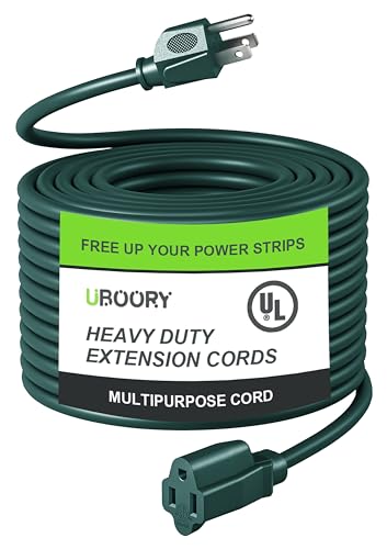 Outdoor Extension Cord Waterproof 50 FT Green 14/3 SJTW Heavy Duty Flexible 100% Copper 3 Prong Extension Cord for Lawn Garage UL Listed
