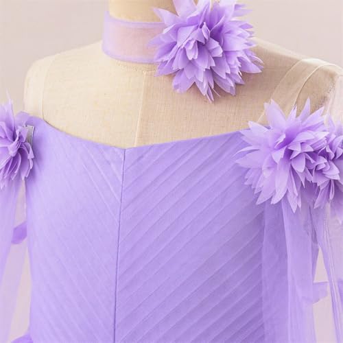 Girl's Off the Shoulder Flowers Tulle Princess Dress with Cap Sleeve Costume Party Prom Dress for Kids Size 2-124