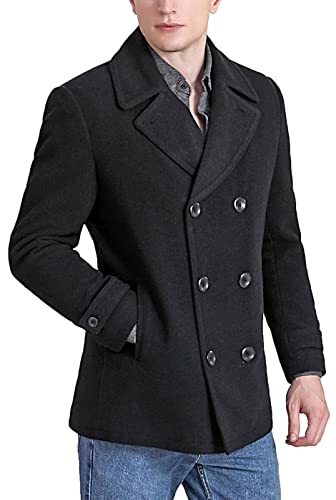 Landing Leathers Men Navy Wool Blend Double Breasted Walking Pea Coat (Also available in Big and Tall)2