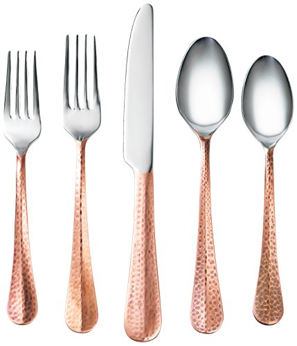 CAMBRIDGE, Stainless Silversmiths 20 Piece Indira Jessamine Flatware Silverware Set, Stainless Steel, Service for 4, Includes Forks/Knives/Spoons, Copper Finish