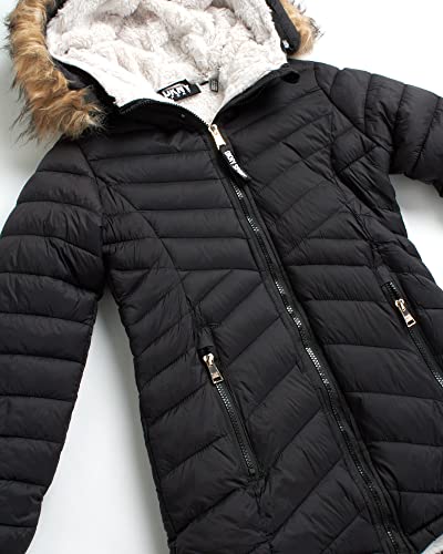 Dkny Girls' Winter Coat ? Fully Sherpa Lined Glacier Shield Parka Jacket, Fur Trim Hood (7-16), Size 7/8, Jet Black #TOP2