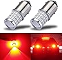 iBrightstar Newest 9-30V Super Bright Low Power 1157 2357 2057 7528 BAY15D LED Bulbs with Projector Replacement for Stop Tail Brake Lights, Brilliant Red