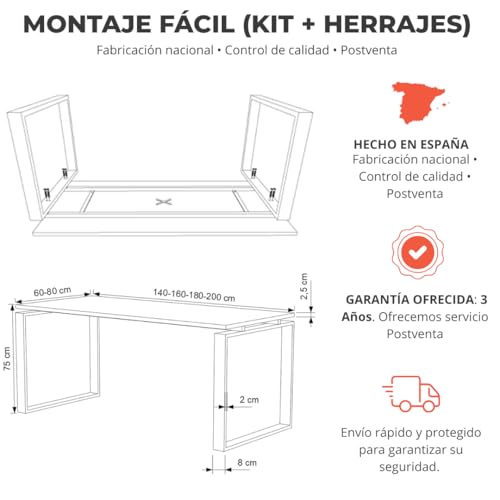 Miniatura 2 de Oficit Mesa De Oficina Ideal Para Teletrabajo, Despachos, Sala De Estudios Y Ordenadores. Con Gran Amplitud Para Dar Mas Comodidad, Marco Cerrado Blanco. 160x80, Maple