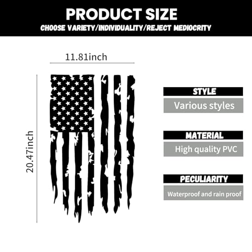 Image of 1 PC Distressed American Flag Vinyl Decal, 20.47x11.81 Inch US Flag Truck Tailgate Decal, Universal for Pickup Truck Tailgate Car Door Sides Windshield Decoration (Black)