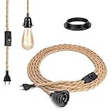 Portalampada E27 vintage con cavo in corda di canapa da 4,5 m, portalampada con interrutto...