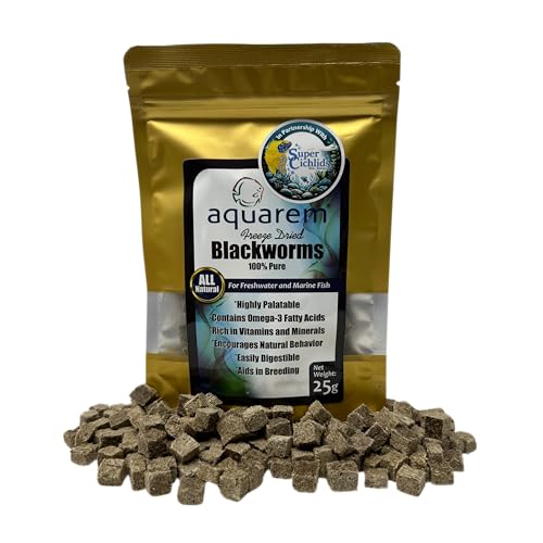 Freeze Dried California Blackworms - All Natural - (100+ Cubes) - Perfect for Marine & Tropical Aquariums - High Protein, No Preservatives - Ideal Live Blackworms Alternative Fish Food (25 Grams)