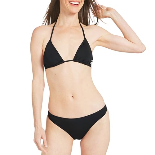 Billabong Womens Swimwear UPF 50 Adjustable Tie Triangle Bikini Set Black Medium