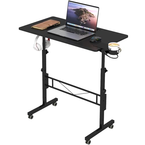 Hadulcet Bureau mobile sur pied, Table Réglable en Hauteur, Chariot pour Ordinateur Portable avec Roulettes pour Maison, Bureau, Salle de Classe, 60 x 60,9...