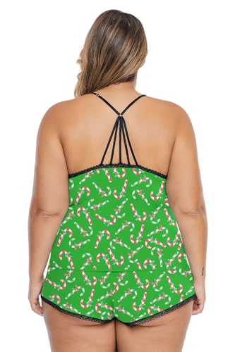 Image of Women Plus Size Pajamas Cami Shorts Set Nightwear Sexy Lace Lingerie Sleepwear
