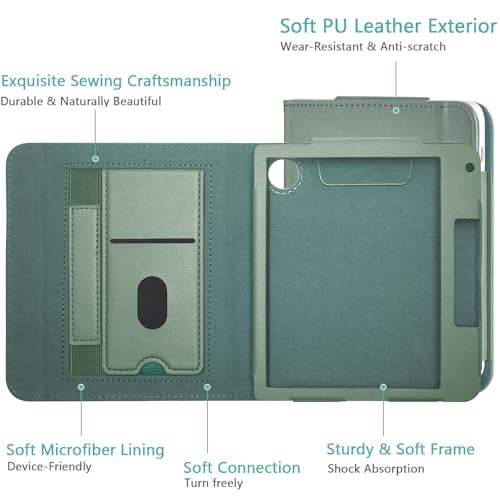 E NET-CASE Stand Case for Kobo Libra Colour (2024) / Kobo Libra 2 (2021) 7" eReader - Premium PU Leather Stand Cover Auto Sleep/Wake with Card Slot and Hand Strap, Light Green by E NET-CASE - Image 4