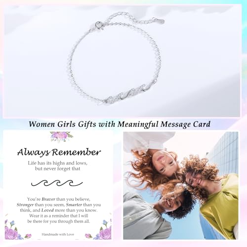 Image of Gifts for Women Christmas Birthday, Silver Wave Bracelets for Woman Mom Wife Grandma Daughter Granddaughter Friend Sister, The Waves of Life We've Through Together Mothers Day Graduation Gift