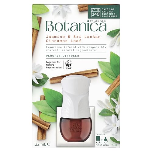 Botanica Electric Diffuser Device with Jasmine and Sri Lankan Cinnamon Leaf Fragrance Refill 19 ml