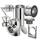 AllFuel HST Through The Wall Kit with Spark Guard Chimney Cap for 8' Diameter 304 Stainless Steel Class-A Double Wall All Fuel Insulated Chimney Pipe (18' Length, Adjustable Wall Bracket)