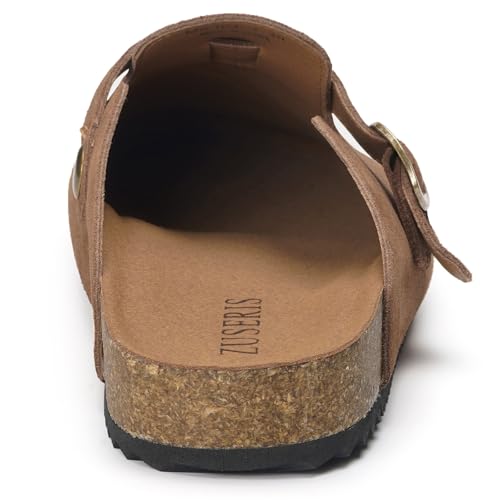 Image of ZUSERIS Suede Clogs for Women Men Wide Width Leather Mules | Soft Cork Footbed,Arch Support,Comfort Potato Shoes