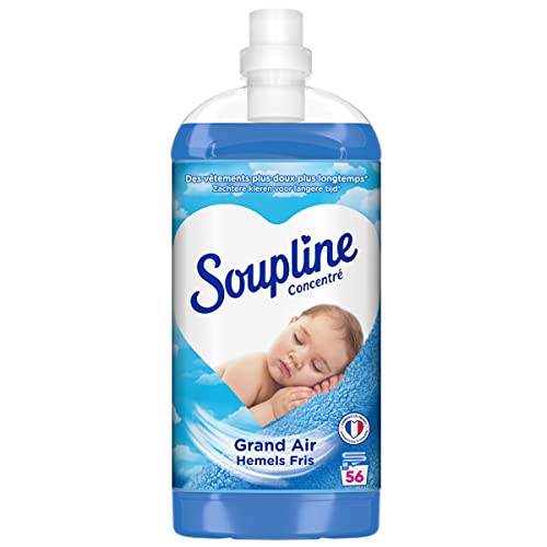 SOUPLINE - Adoucissant Concentré Parfum Grand Air 56 Lavages, Bouteilles en Plastique 100% Recyclé - Bidon1.3 L
