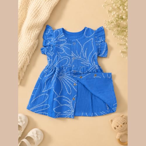 Image of Lilimi Toddler Baby Girl Cotton Muslin Dress, Breathable Flutter Sleeve Button-Front Cute Frocks