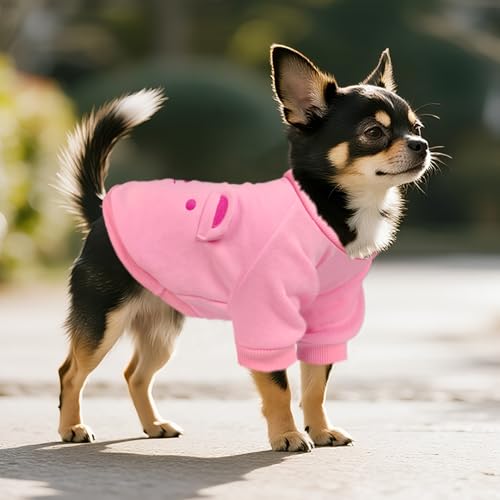 Image of Pink Cute Dog Sweater Soft Winter Clothes for Small Dogs, XS | Classic Pink Knit Pullover, Fall Winter Outfit, Elastic Cuffs, Holiday Party Matching, Machine Washable Sweatshirt for Pets