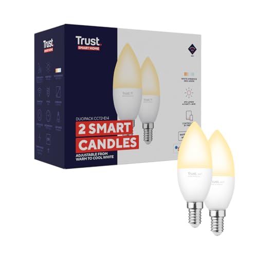 Trust WiFi E14 Lampadina Smart Multicolore, Compatibile con Alexa e Google Nest, Lampadine LED E14, Hub non Necessario, 2.4GHz Lampada WiFi, Luce LED Fredda e Calda, Bianca e Multicolore - 2 Pezzi