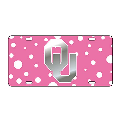 Oklahoma Sooners Laser Cut Inlaid Mirrored Pink Polka Dot OU Plate