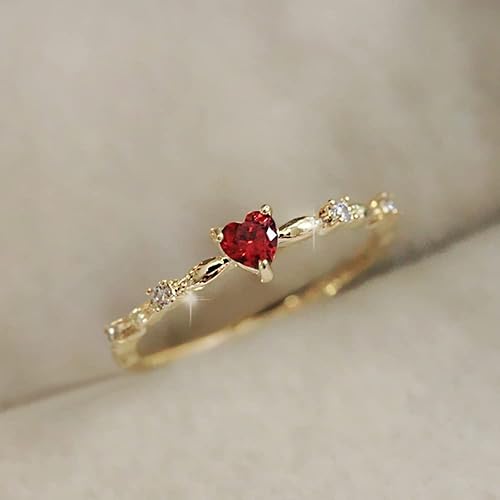 Miniatura 3 de Plata de ley 925 con forma de corazón brillante con circonita cúbica Anillos de chapado en oro Anillos de diamantes rojos para mujeres Hallazgos de
